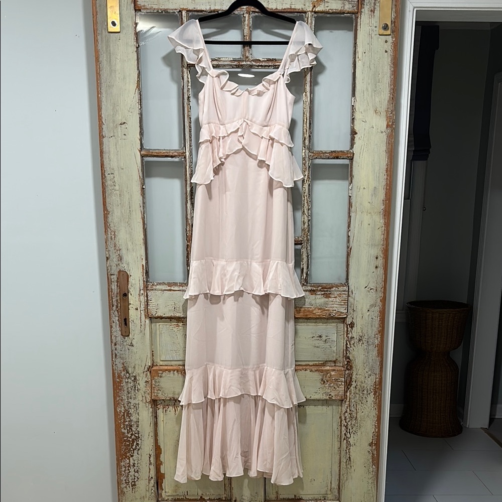 Elegant Cream Ruffle Maxi Dress